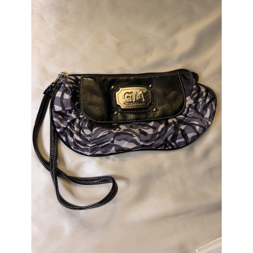 Gia Milani Zebra Print Evening Wristlet Y2K McBling Black & Grey Bag